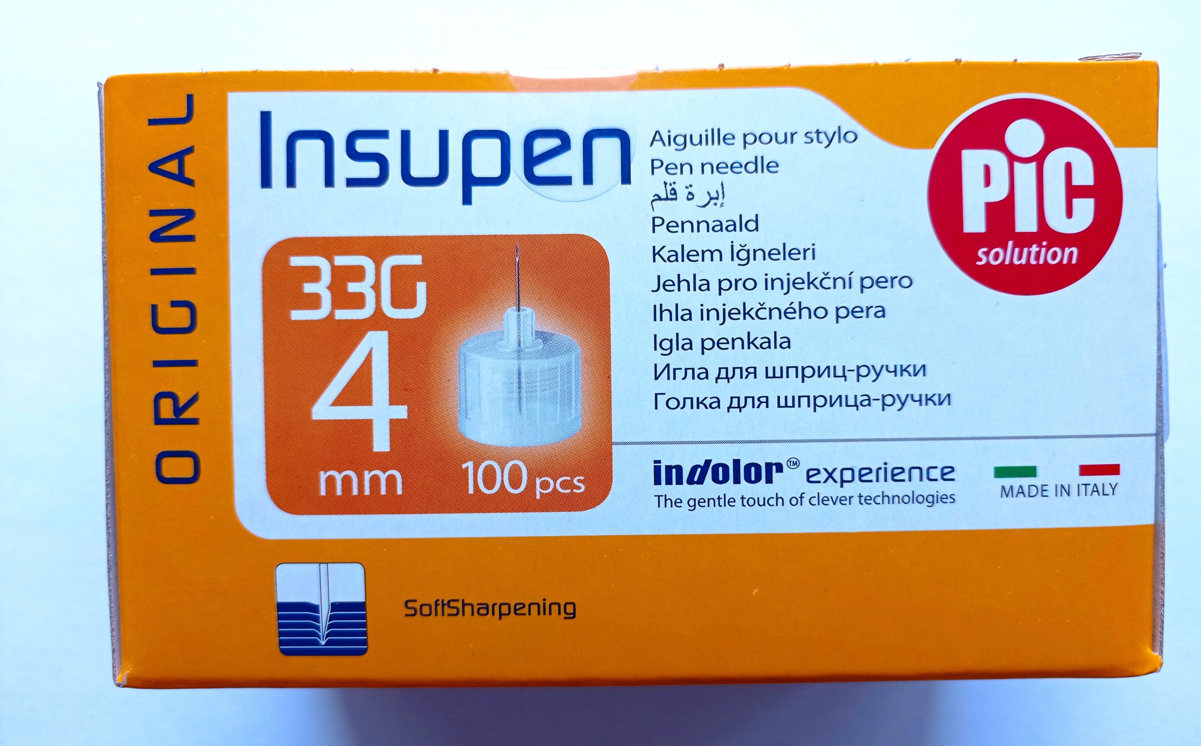 Стерильні голки INSUPEN ORIGINAL для інсулінових ручок, 33G*4мм (0,20*4мм)